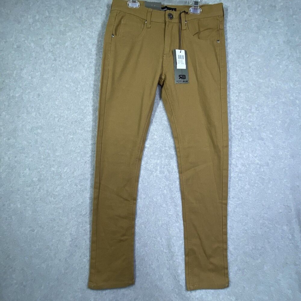 Royal Blue Skinny Fit Pants Mens 29x30 Tan NEW Stretch Denim Style 8501